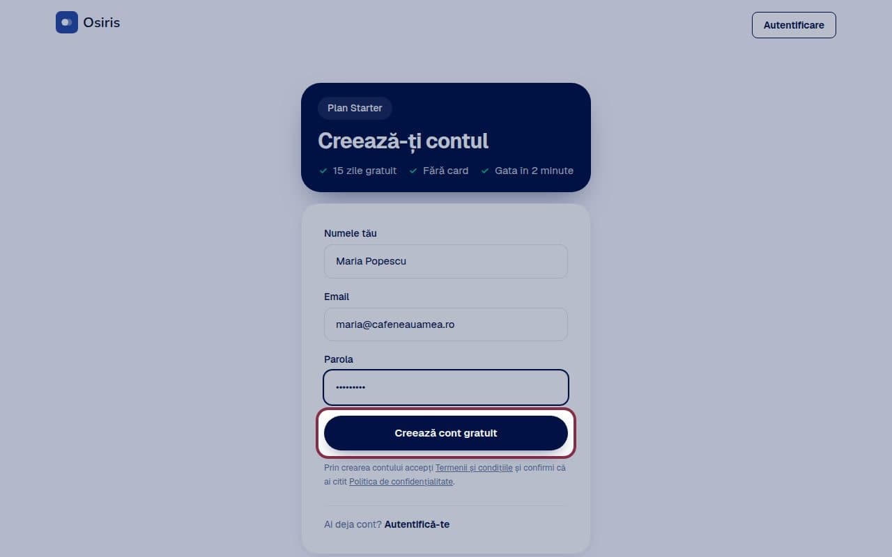 Pasul 4: Apasă „Creează cont gratuit”